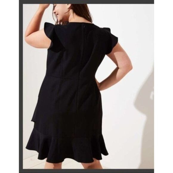 LOFT Wraparound Flounce Flare Dress Black Women's Plus Size 16 NEW - Picture 5 of 11